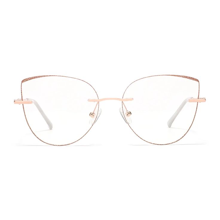 Glamour Rose Gold Cat Eye Eyeglasses | CliCliMe.com Specs For Oval Face, Cat Eye Specs, Glasses Inspo, Classy Glasses, Cateye Glasses, Cat Eye Eyeglasses, Rimless Glasses, Trendy Glasses, Rimless Frames