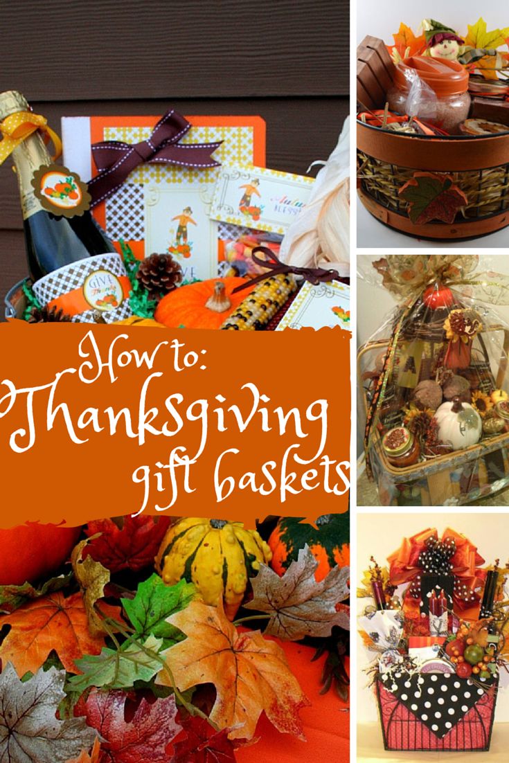 thanksgiving gift baskets with pumpkins, leaves and other things to put in them for the holiday