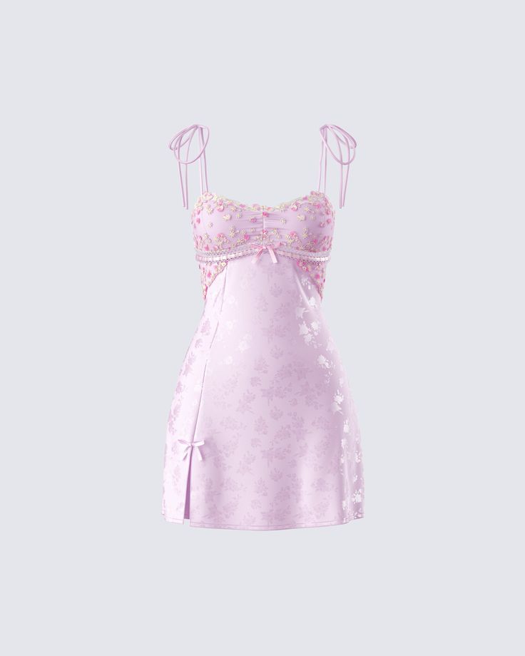 Very demure… very cutesy 🎀 Made from jacquard fabric and embroidered mesh, this pink mini slip dress is complete with a satin ribbon and lace trim for a look that will bring out your sweet side in all the best ways possible 😌 16th Birthday Dresses Pink, Y2k Satin Dress, Slip Dresses Short, Pastel Lace Dress, Pink Mini Slip Dress, Babydoll Pink Dress, Short Mini Dresses Casual, Pink Lace Mini Dress, Feminine Mini Dress