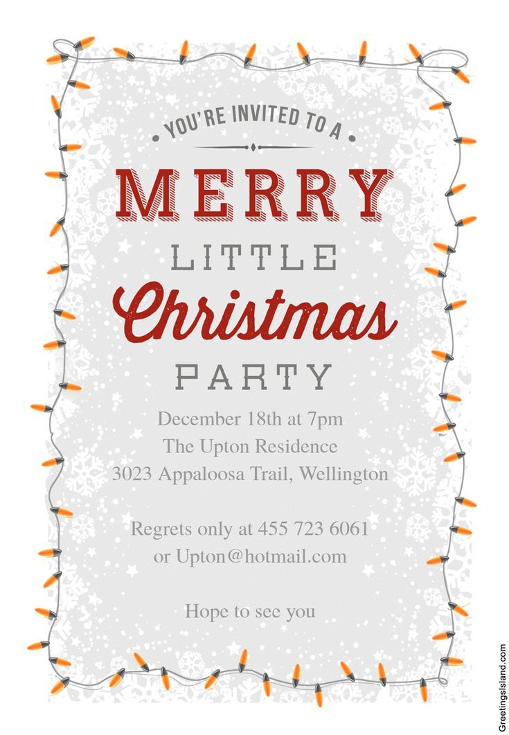 a christmas party flyer with lights on the sides and a merry little christmas party message