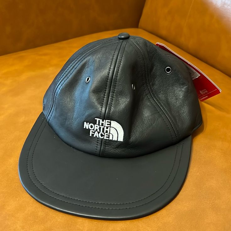 New With Tag 100% Sheep Leather Adjustable Strap Casual The North Face Hats For Travel, Black The North Face Hats For Outdoor Activities, Black Leather Hats For Outdoor Activities, Black Leather Travel Hat, Face Accessories, Leather Hat, Leather Hats, Sheep Leather, Black North Face