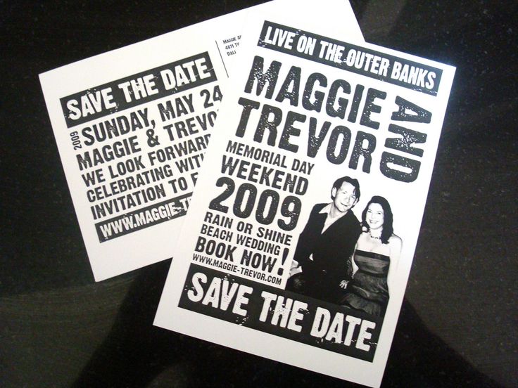 two black and white save the date cards on top of each other with different typographs