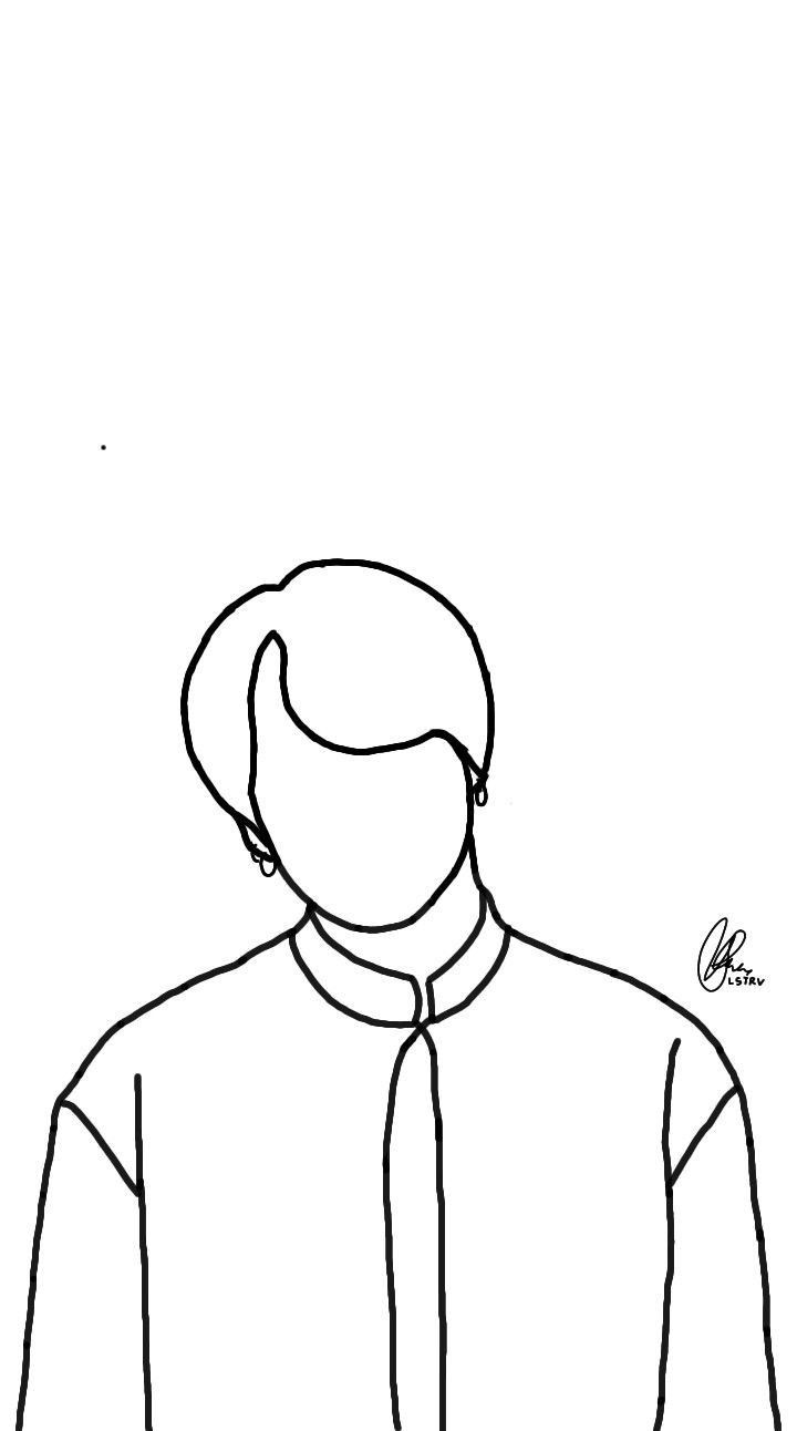 a black and white drawing of a man wearing a tie with his head tilted to the side