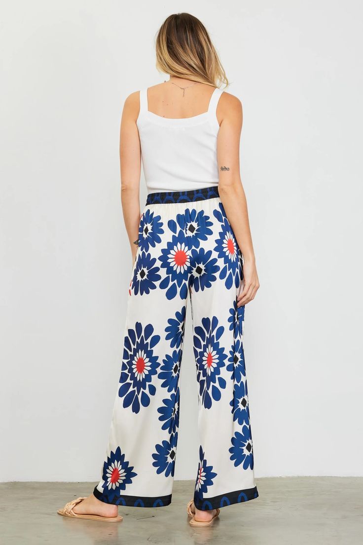 Floral Print Elastic Waistband Pants – SKIES ARE BLUE Flowy Wide Leg Pants, Waistband Pants, Elastic Waistband Pants, Elastic Waist Pants, Contrast Trim, Item Number, Occasion Dresses, Leg Pants, Wide Leg Pants