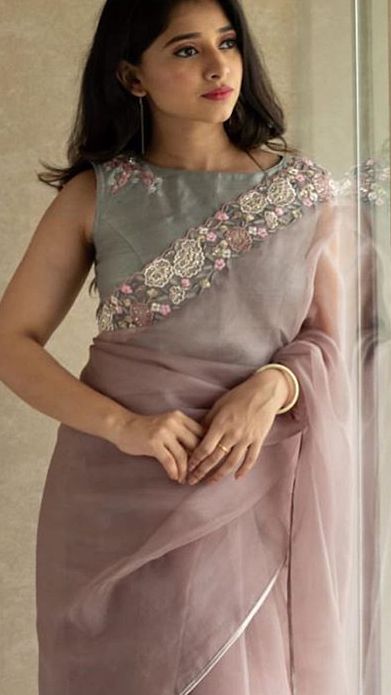 Satin Blouse For Saree, Pastel Colour Dress, Cotton Saree Blouse Designs, Sarees For Girls, Simple Saree Designs, New Saree Blouse Designs, Traditional Blouse Designs, Cotton Saree Designs, Fashionable Saree Blouse Designs