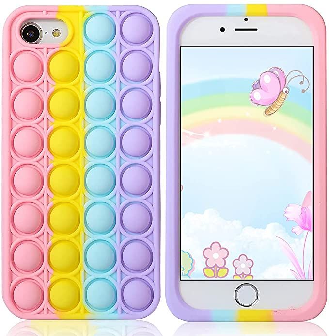 an iphone case that is made to look like it has circles and rainbows on it