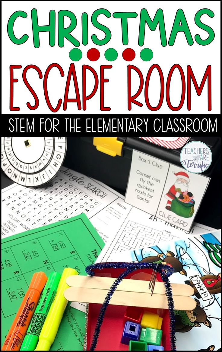 christmas escape room for the elementary classroom with an image of a pile of crayons and