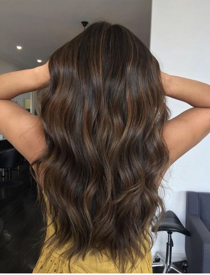 Dark Brown Ombre Balayage, Dark Brown Hair And Caramel Highlights, Balayage On Dark Brunette, Lowlights With Brown Hair, Subtle Brown Hair Highlights, Dark Brown Hair Balayage Red Undertones, Dark Brown Hair With Definition, Black Hair With Brunette Balayage, Lowlights Hair Brown