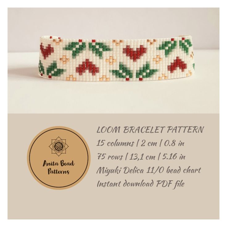 a white bracelet with red, green and blue beads is shown in front of an advert