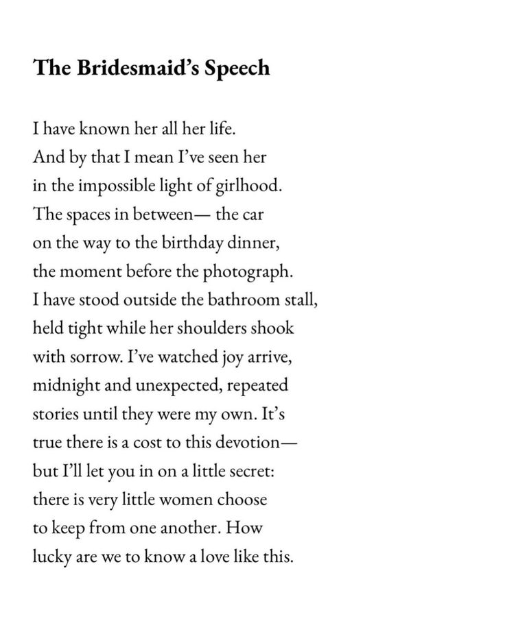 the bridesmaid's speech is shown in black and white, with text below it