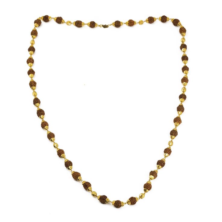 22K Yellow Gold Mala Chain W/ Rudraksha Beads - Virani Jewelers Gold Rudraksha, Gold Mala, Positive Aura, Rudraksha Mala, Rudraksha Beads, Gold Bead Necklace, Gold Texture, Bead Caps, Necklace Sizes