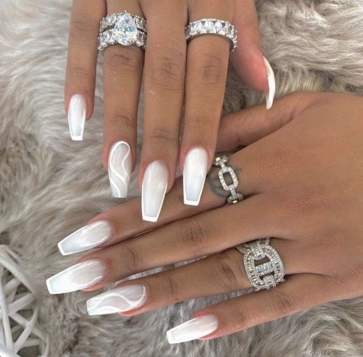 Cute Nails Design, Girls Nail Designs, Nails For Bride, White Acrylic Nails, Girly Acrylic Nails, French Tip Acrylic Nails, Wedding Nails For Bride, Acrylic Nails Coffin Pink, Nails Wedding