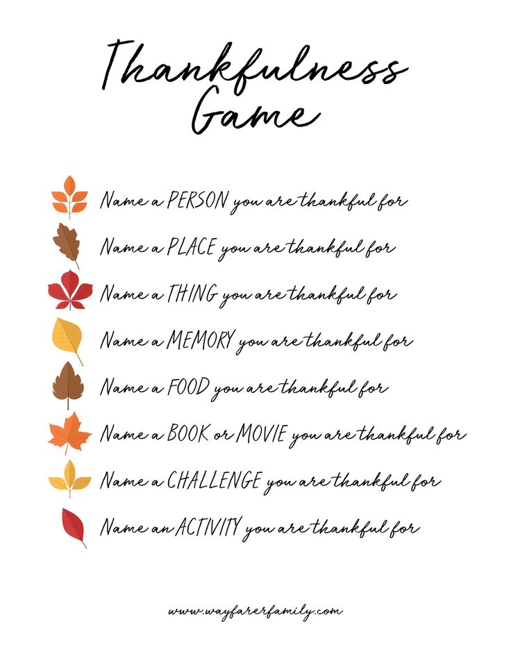 the thanksgiving game is shown with leaves and words in black, white, and orange