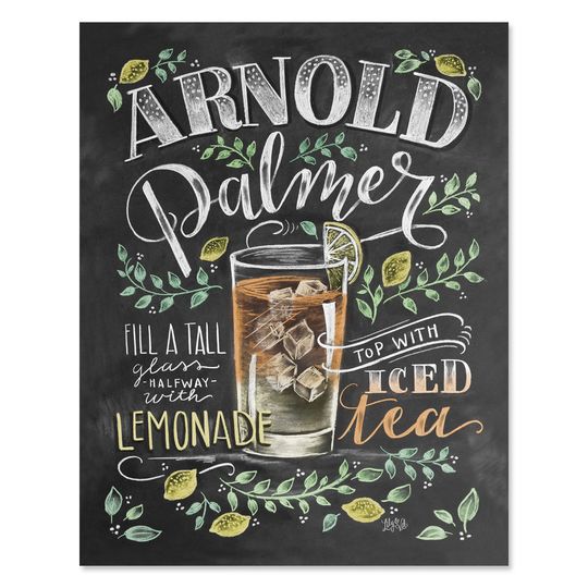 a chalkboard sign with an image of a glass of iced tea and lemons