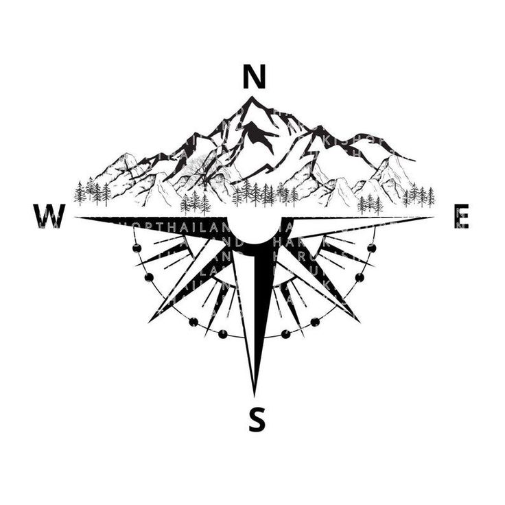 a black and white compass with mountains in the background that says wnw australia