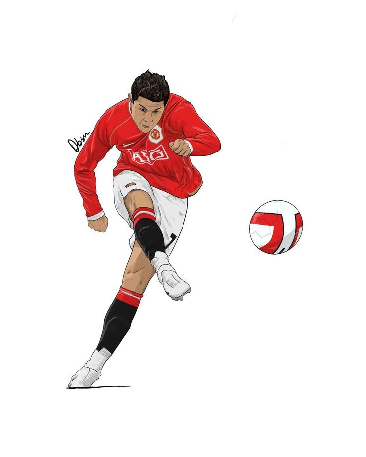 a drawing of a man kicking a soccer ball