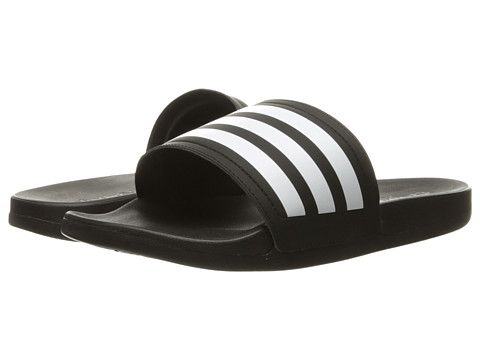 adidas Adilette Cloudfoam Ultra Stripes Adidas Sandals, Black And White Sandals, Shoes Black And White, White Strappy Sandals, High Heels Outfit, Slide Shoes, Striped Shoes, Strappy Shoes, Black And White Shoes