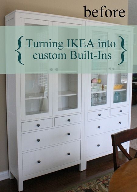 a white china cabinet with the words before turning ikea into custom built ins