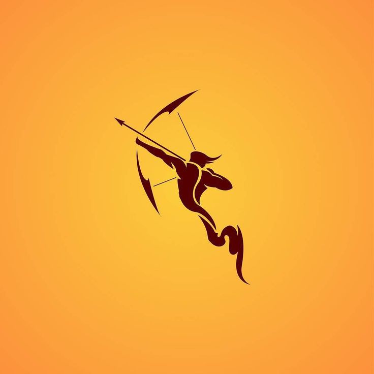 the silhouette of a man with a bow and arrow is shown against an orange background