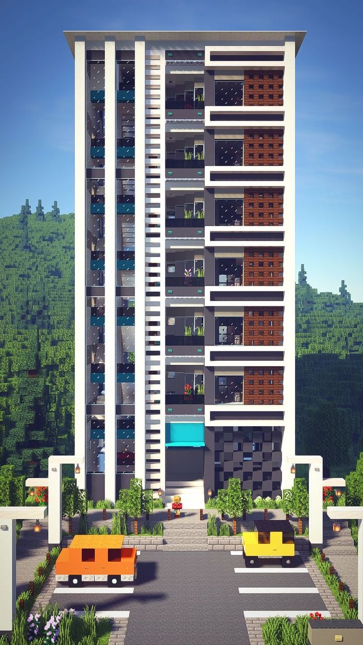 a very tall building with lots of windows and balconies on the top floor