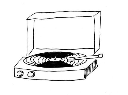 a drawing of a turntable with a record player in the box on it's side