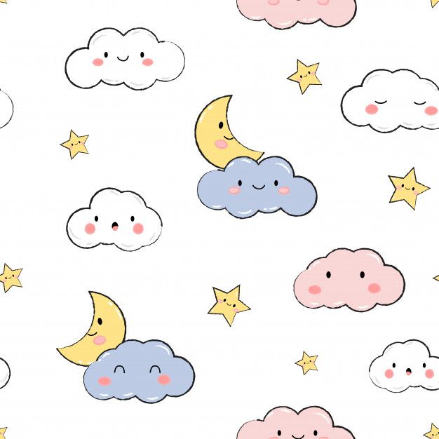 a pattern with clouds, stars and the moon