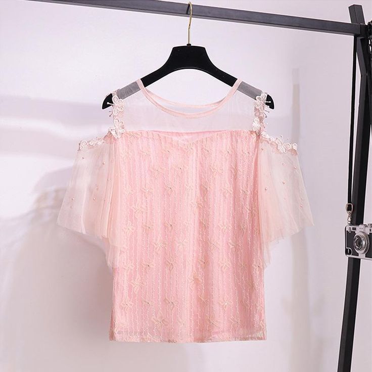 Sweet Off Shoulder Blouse+mesh Skirt P15800 Mesh Skirt, Fashion Online Shop, Off Shoulder Blouse, Skirt Set, Off Shoulder, Lace Top, Open Shoulder Tops, Stitching, Blue And White