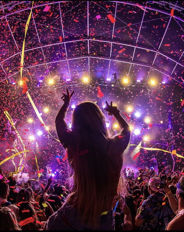 a woman standing in front of a crowd at a concert