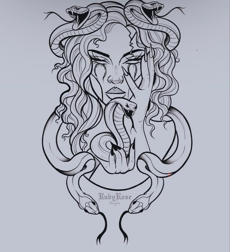 a drawing of a woman with snakes on her head