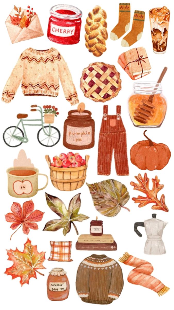 an illustration of autumn items and their names