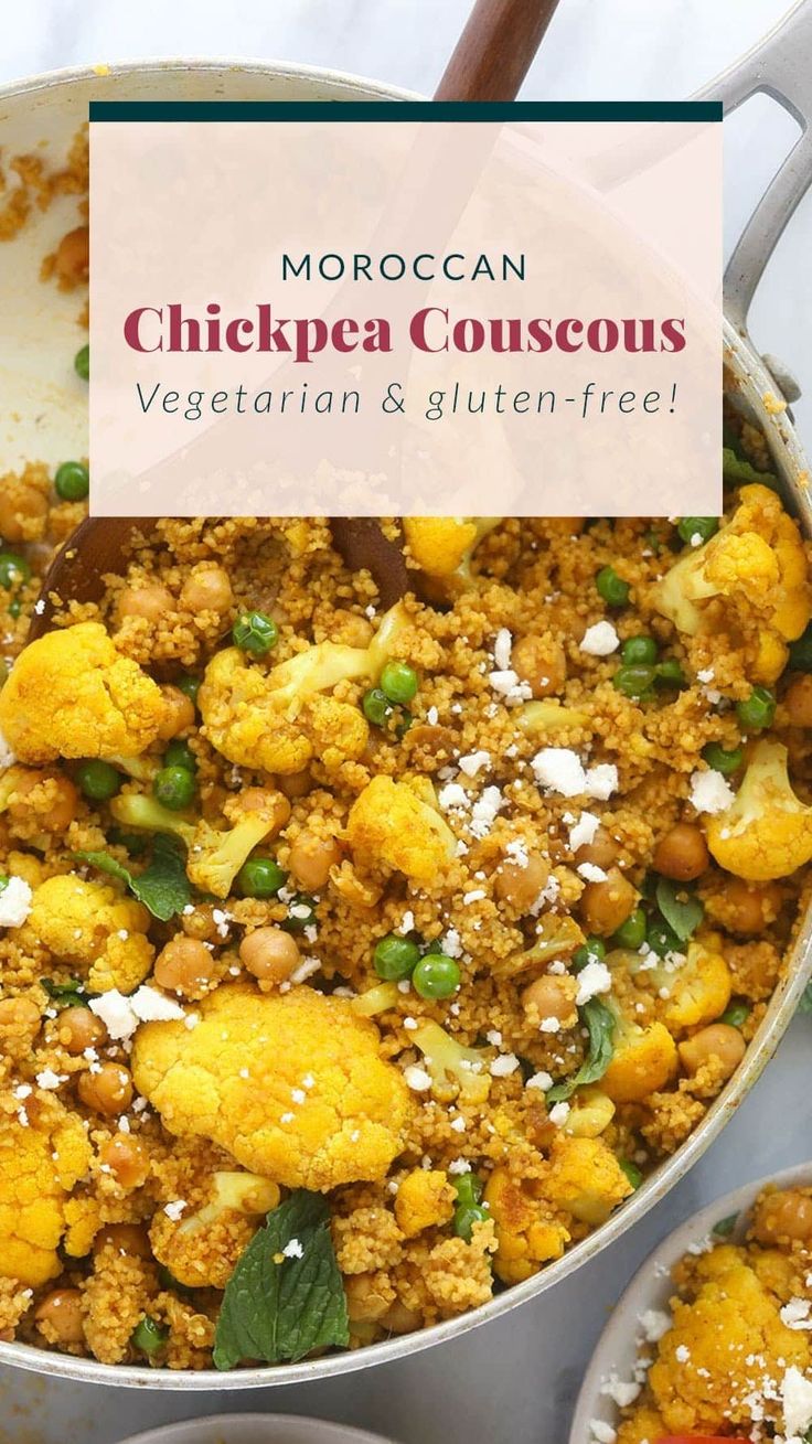 moroccan chicken couscous with vegetables and gluten - free rice in a pan