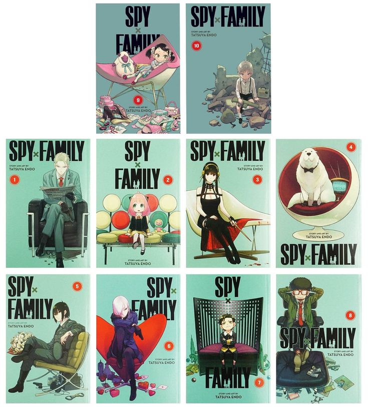 six different pictures of people sitting in chairs with the words spy family written on them