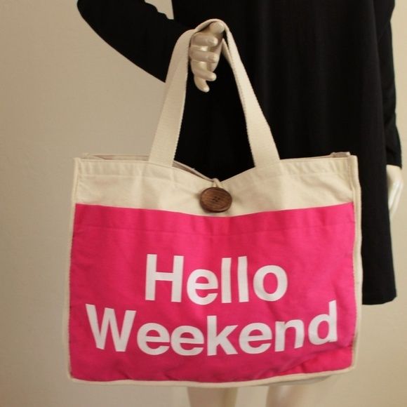 Brand New. "Hello Weekend" Extra Large Beach Bag. Wooden Button Closure. Front Pocket, Inside Zipper Pocket And Another Inside Phone Pocket. Natural Color And Pink. 100% Cotton Lined In 100% Polyester. 15 Inches Tall, 19 Inches Long, 6 Inches Wide, 8 Inch Strap Drop. Note Boutique Items May Have My Store Tag Or Designer Tag. All Are Brand New. Pink Travel Shoulder Bag With Snap Closure, Pink Shoulder Bag With Snap Closure For Travel, Trendy Pink Beach Bag For Everyday, Trendy Pink Everyday Beach Bag, Casual Pink Canvas Bag For Summer, Spring Travel Bag With Snap Closure, Summer Pink Cotton Shoulder Bag, Pink Cotton Shoulder Bag For Summer, Pink Canvas Beach Bag For Summer