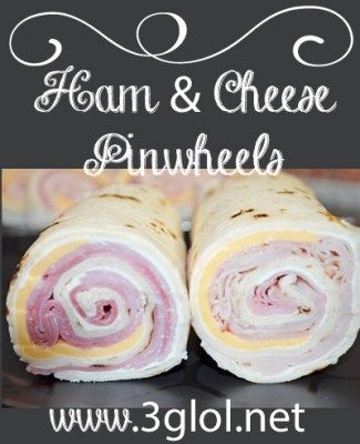 two ham and cheese pinwheels on a plate with the words gloln net