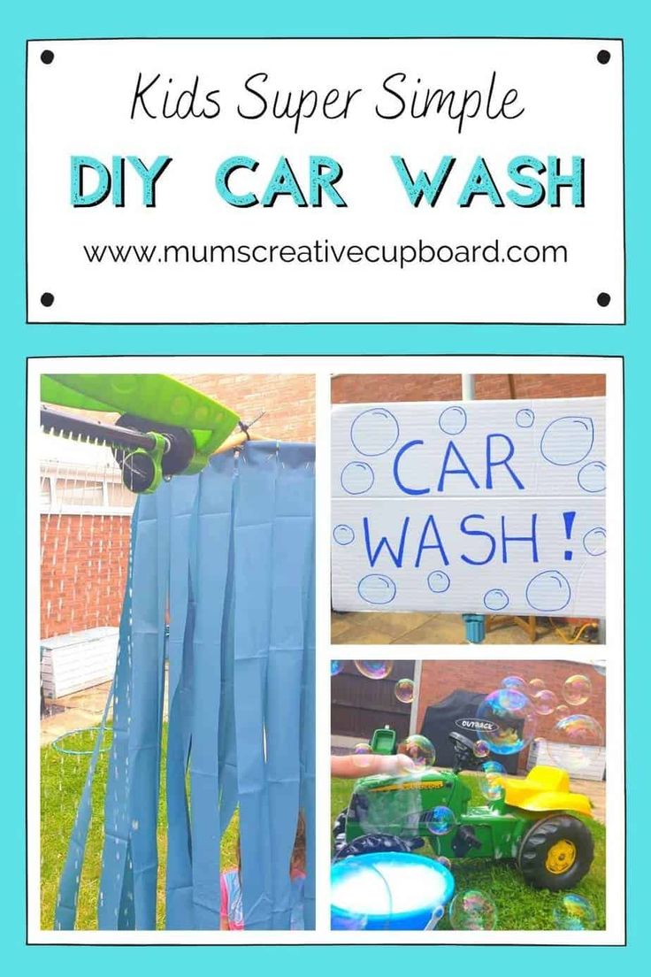 kids's super simple diy car wash sign with pictures of cars in the background