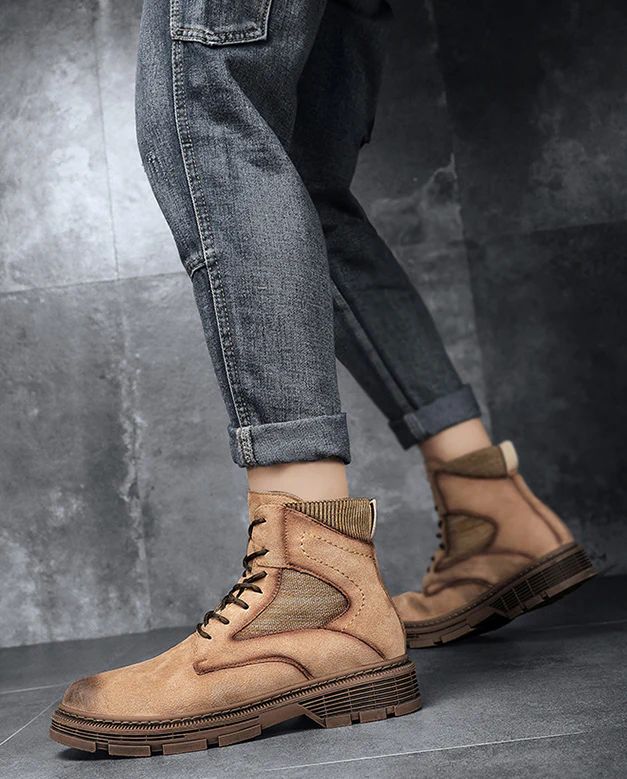 Luan Men's Lace-Up Boots | Ultrasellershoes.com – Ultra Seller Shoes Casual Plain Toe Martin Boots For Outdoor, Casual Leather Boots, Wear-resistant, Casual Martin Boots With Plain Toe For Winter, Casual Wear-resistant Leather Boots, Casual Plain Toe Winter Work Boots, Casual Winter Work Boots With Plain Toe, Casual Plain Toe Boots For Streetwear, Casual Martin Boots With Leather Footbed And Round Toe, Casual Boots With Rubber Sole And Faux Leather