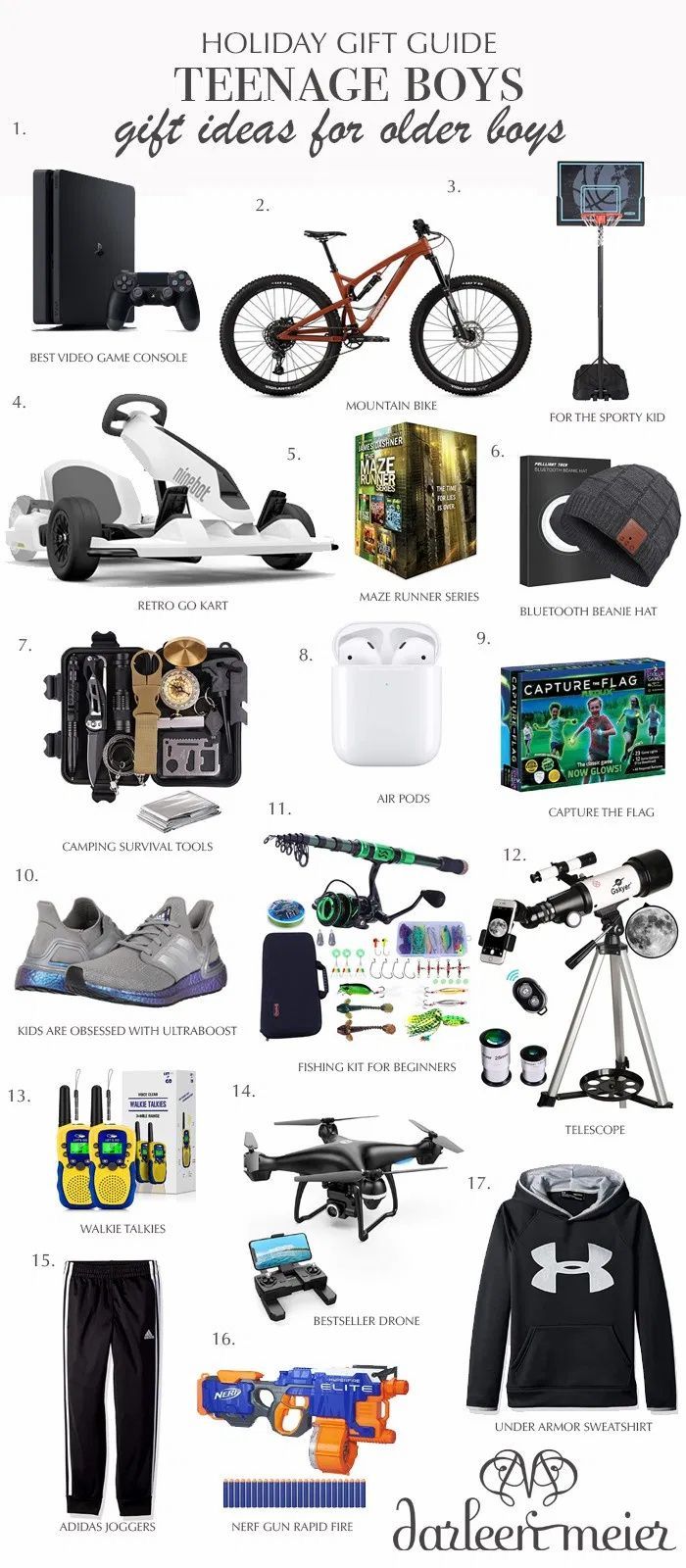 the holiday gift guide for boys is on display in this page, with information about their gifts