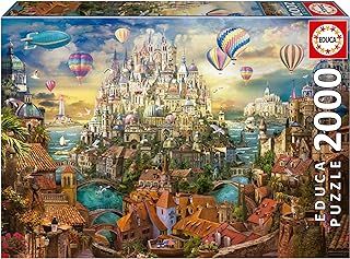 a puzzle box with an image of a castle and hot air balloons