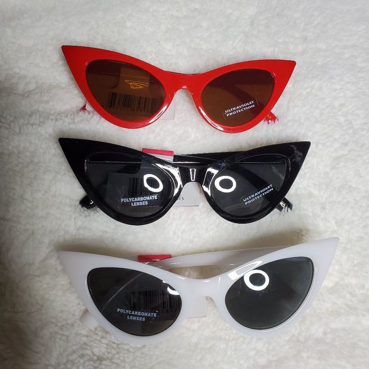 3 Pairs Of Sunglasses. Black/Red/White. They Remind Me Of Barbie Sunglasses. These Have A Cheaper Feel Then The Expensive Barbie Sunglasses. Nwt [Price Firm] White Casual Cat Eye Sunglasses For Summer, Casual White Cat Eye Sunglasses For Party, Casual White Cat Eye Sunglasses For Summer, Retro White Cat Eye Sunglasses For Beach, White Retro Cat Eye Sunglasses For Beach, Trendy White Cat Eye Sunglasses For Party, Casual Red Cat Eye Sunglasses For Beach, Casual White Sunglasses For Party, Barbie Sunglasses