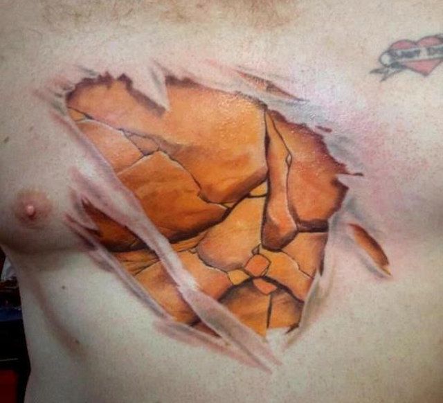 rock under the skin Skin Tear Tattoo, Ripped Skin Tattoo, Best 3d Tattoos, Optical Illusion Tattoo, Rock Tattoo, 4 Tattoo, 3d Tattoos, 3d Tattoo, Funny Tattoos