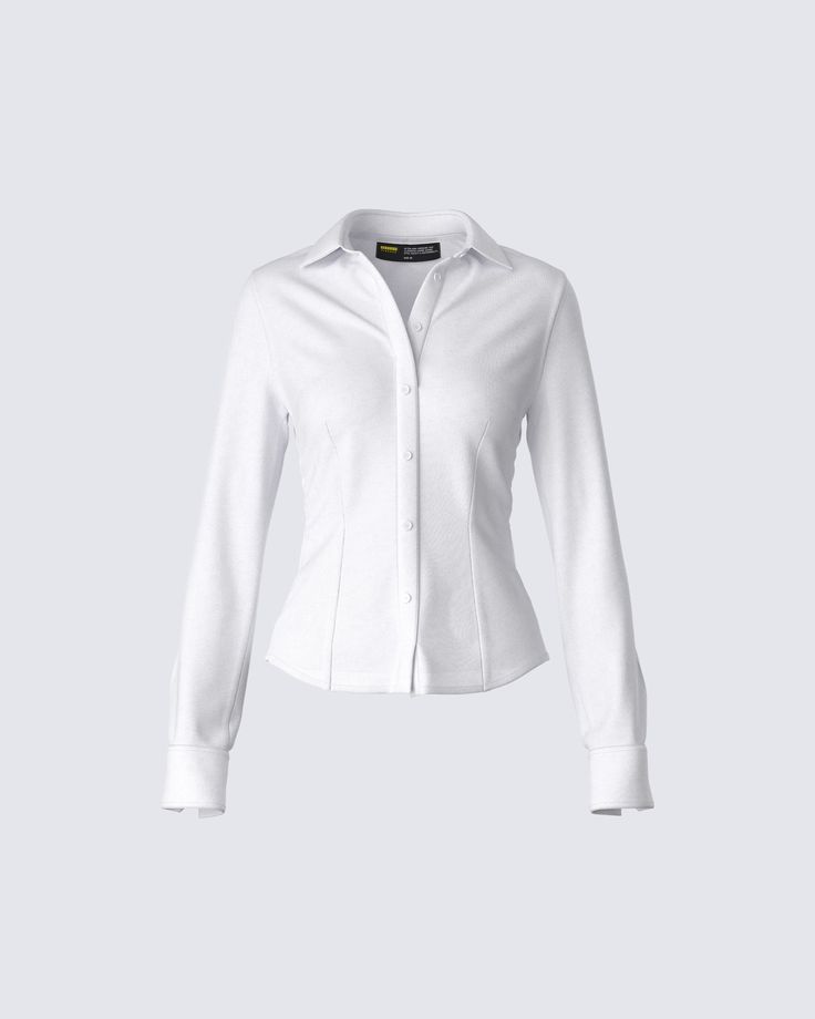 Sleek, clean, and versatile 🤍 This white top made from poplin fabric, and complete with a button down style and fitted silhouette, is a chic option for either your 9-5 or your 5-9 😚 White Poplin Shirt, Png Clothes, Future Of Fashion, Welcome To The Future, Hot Girl Summer, White Collared Shirt, White Long Sleeve Shirt, Sequin Mini Skirts, No Waste