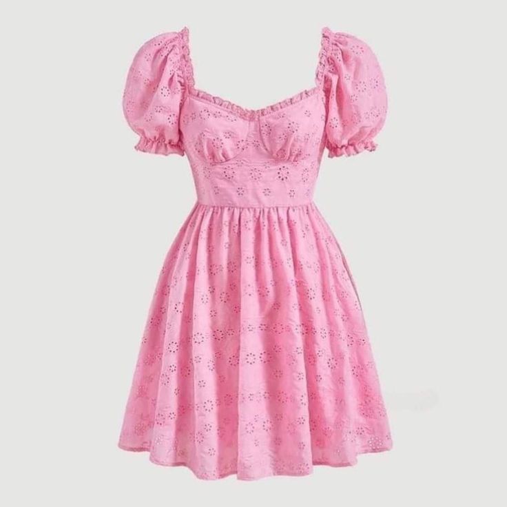 Pink Dress Outfit Casual, Pink Puff Sleeve Dress, Short Pink Dress, Cotillion Dresses, Pastel Pink Dress, Mode Rose, Pink Sundress, Pink Casual Dress, Summer Day Dresses