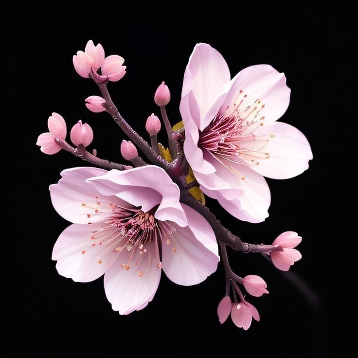 some pink flowers are blooming on a black background