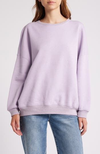 Minuscule flecks of color add depth to an oversized and cozy cotton-blend fleece sweatshirt kissed with linen. Crewneck Long sleeves Ribbed cuffs and hem 74% cotton, 13% polyester, 8% modal, 5% linen Machine wash, dry flat Made in Portugal Everyday Drop Shoulder Sweatshirt For Spring, Relaxed Crew Neck Spring Sweatshirt, Relaxed Crew Neck Sweatshirt For Spring, Spring Boxy Fit Crew Neck Sweater, Oversized Tops With Soft Texture, Oversized Cotton Sweats For Spring, Cotton Sweats For Layering, Soft Cotton Sweater For Fall, Comfortable Drop Shoulder Sweatshirt