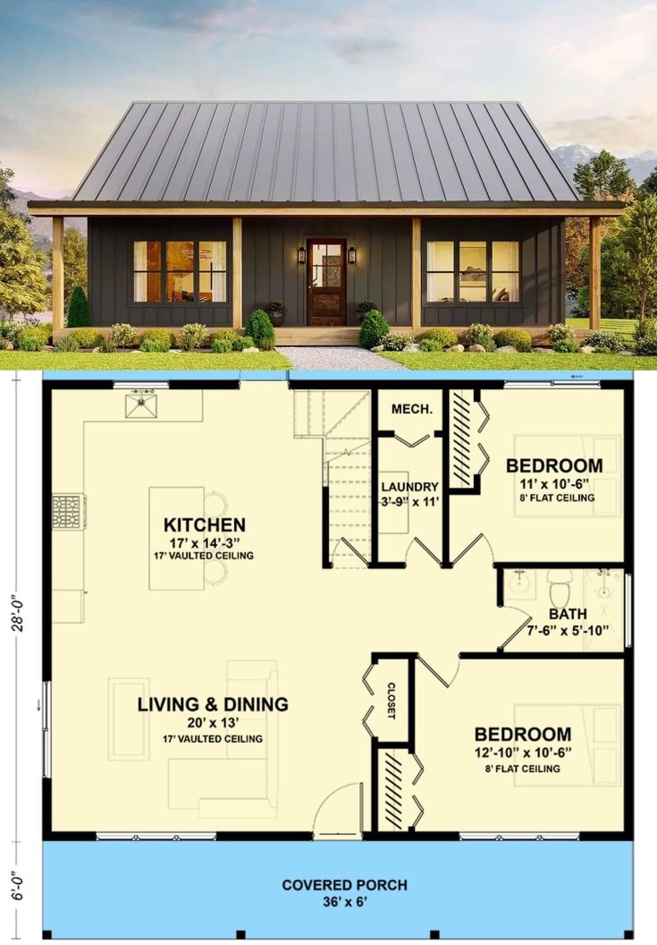 the floor plan for a small cabin home