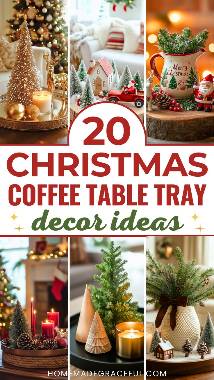 christmas coffee table decor ideas Christmas Decor For Countertops, Christmas Small Table Settings, Style A Tray Coffee Tables, Christmas Tray Gift Ideas, Tray With Christmas Decor, Christmas Decor Ideas Tray, Square Tray Christmas Decor Ideas, Christmas Tray Centerpiece Ideas, Round Tray Christmas Centerpiece