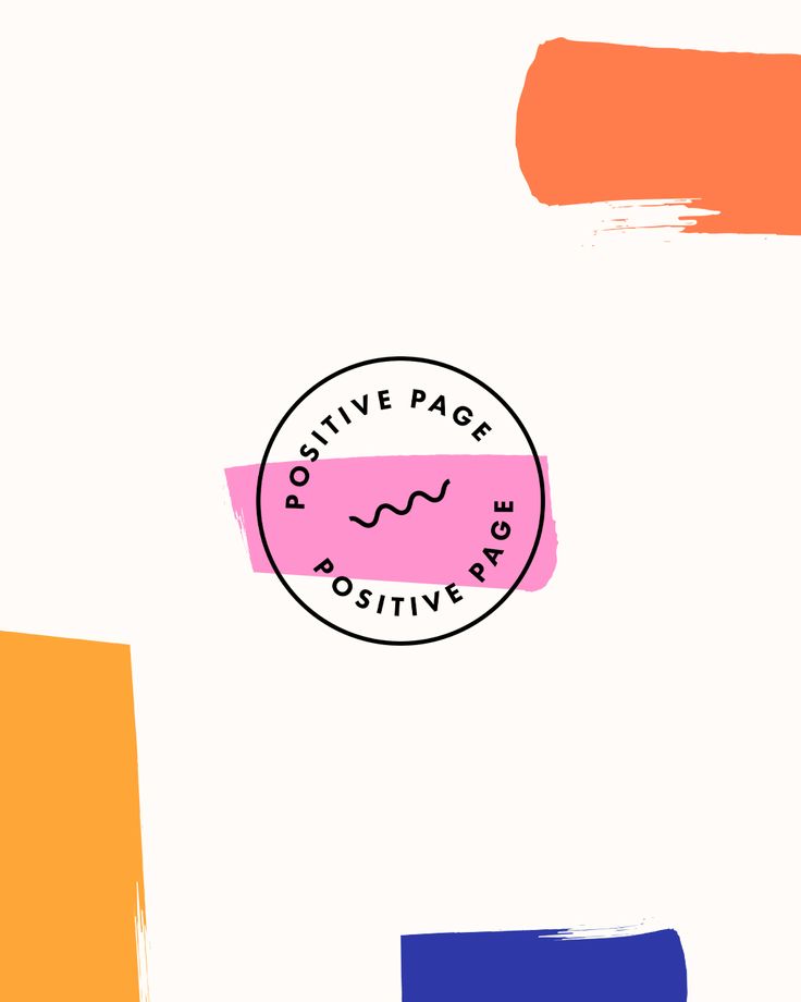 the logo for positive page is shown in pink, blue and orange colors on a white background