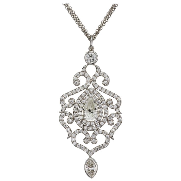 18 Karat White Gold and Platinum Diamond Filigree Pendant Fine Jewelry An enchanting and elegant look. This pendant necklace presenting you with a filigree design, layered with glistening diamonds. Polished to a brilliant shine. Gold Purity: 18 Karat Gold Type: White Gold Stone Name: NA Diamond Weight: NA Size: NA Item Style: Diamond Filigree Pendant Keywords: Pendant, Filigree Pendant, Diamond Pendant, Filigree Diamond Pendant, Gold Pendant, Gold Diamond Pendant, 18 Karat Gold Diamond Pendant, White Gold Pendant" Pendant Diamond, Filigree Pendant, Filigree Design, Gold Stone, Art Deco Diamond, Pendant Gold, Elegant Necklaces, Diamond Pendant, Diamond White