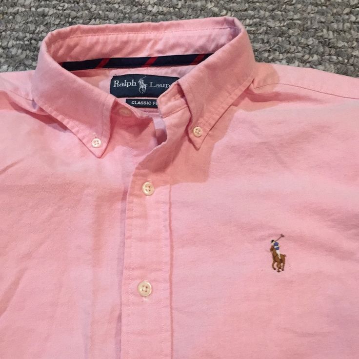 Ralph Lauren Men's Classic Fit Button Down, Salmon Color, Suit Shirt. 100% Cotton. Exclusive, Ralph Lauren Logo, Pearl Buttons Has A Very Soft Jean Material Feel To It, But Is 100% Cotton Lightweight Very Sophisticated Can Be Worn With A Nice Pair Of Khakis Or Jeans Can Be Dressed Up Or Down Brand New Worn Once Size Medium Casual Pink Dress Shirt For Work, Classic Polo Shirt With Buttons And Casual Collar, Classic Polo Shirt With Casual Collar, Pink Button-up Dress Shirt, Casual Pink Button-up Dress Shirt, Pink Collared Casual Dress Shirt, Casual Pink Collared Dress Shirt, Pink Casual Collared Dress Shirt, Classic Polo Shirt With Button Closure And Casual Collar