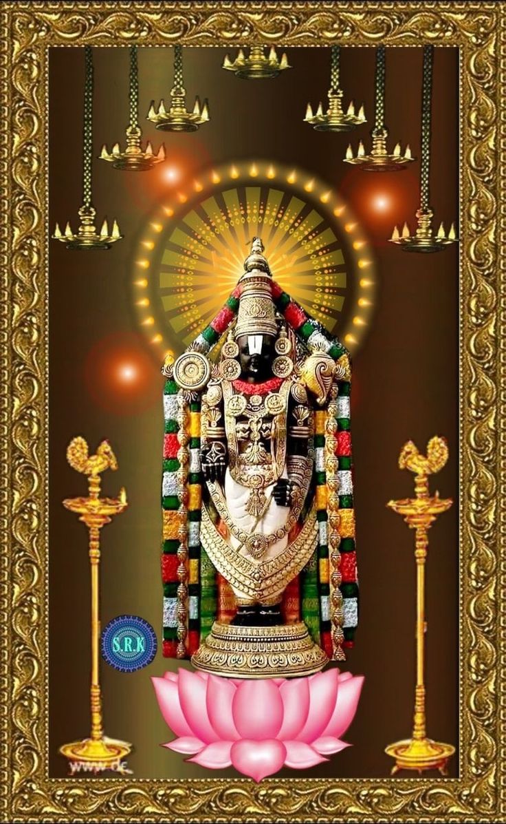 an image of lord ganesha with lotus in the foreground and lights above it